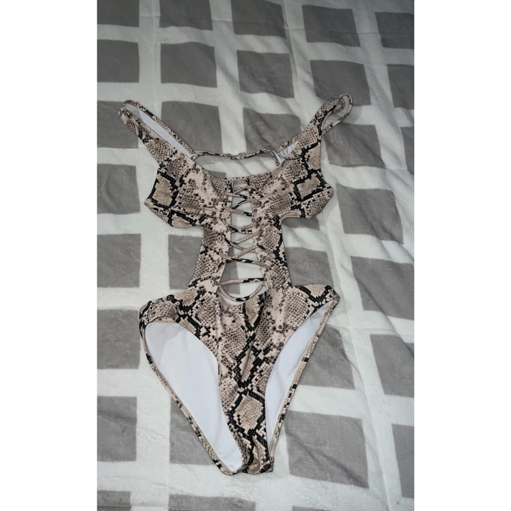 Missguided snake skin one piece bathing suit